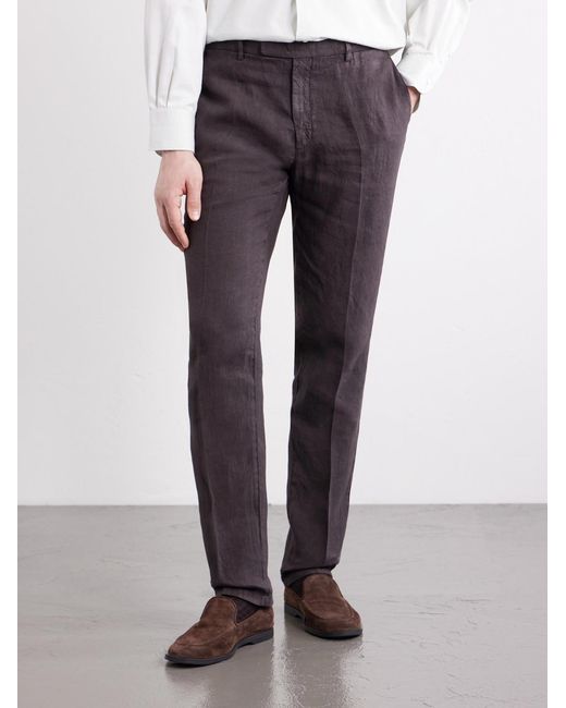 Boglioli Gray Straight-Leg Linen Suit Trousers for men