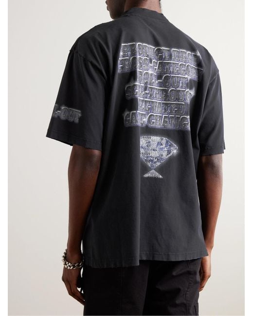 Balenciaga Black Logo-print Distressed Cotton-jersey T-shirt for men