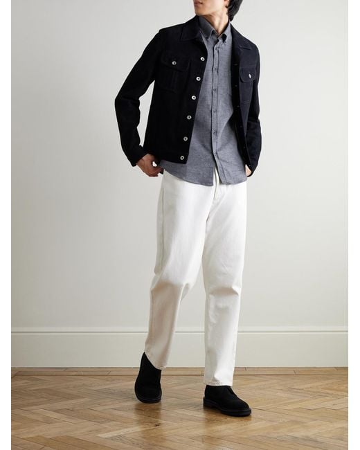Sunspel Blue Button-Down Collar Cotton-Flannel Shirt for men