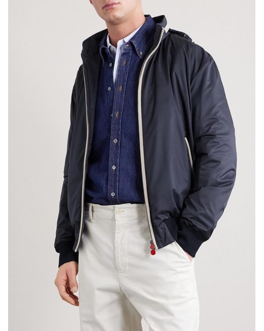 Kiton Blue Suede-Trimmed Shell Hooded Jacket for men