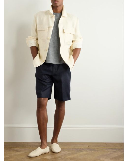 Loro Piana Blue Straight-Leg Linen Shorts for men