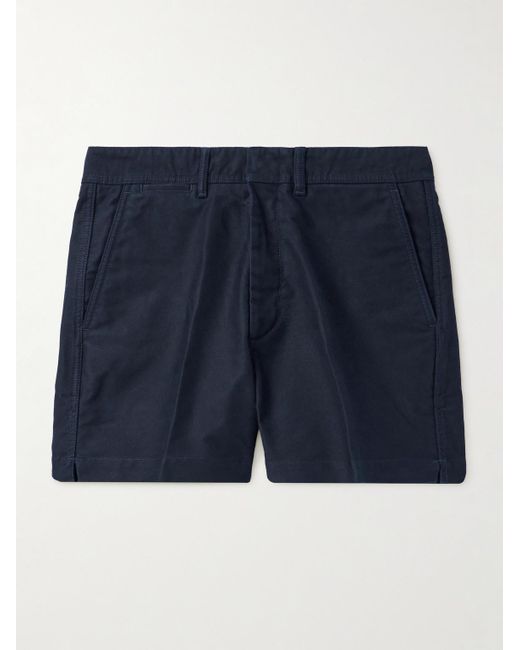 Tom Ford Blue Slim-Fit Straight-Leg Brushed Cotton-Twill Shorts for men