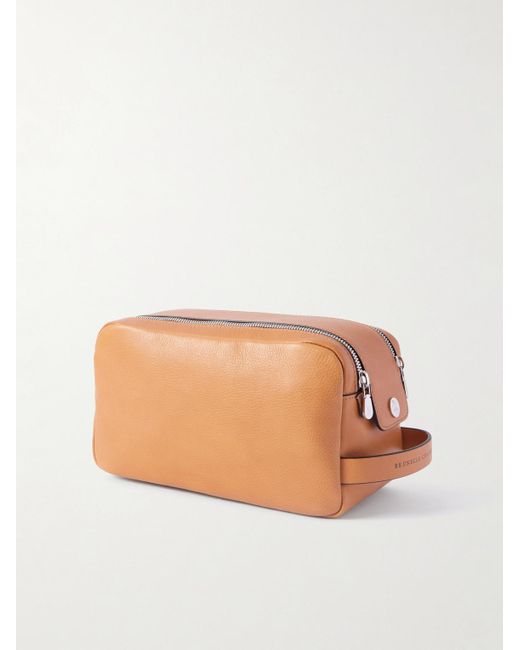 Brunello Cucinelli Brown Textured-leather Wash Bag for men