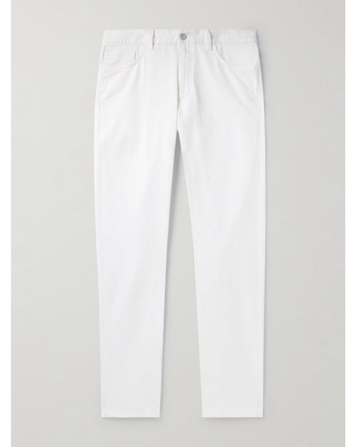 Zegna White Leather-trimmed Straight-leg Jeans for men