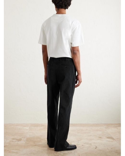 Saman Amel Black Straight-leg Pleated Peached Cotton-blend Trousers for men