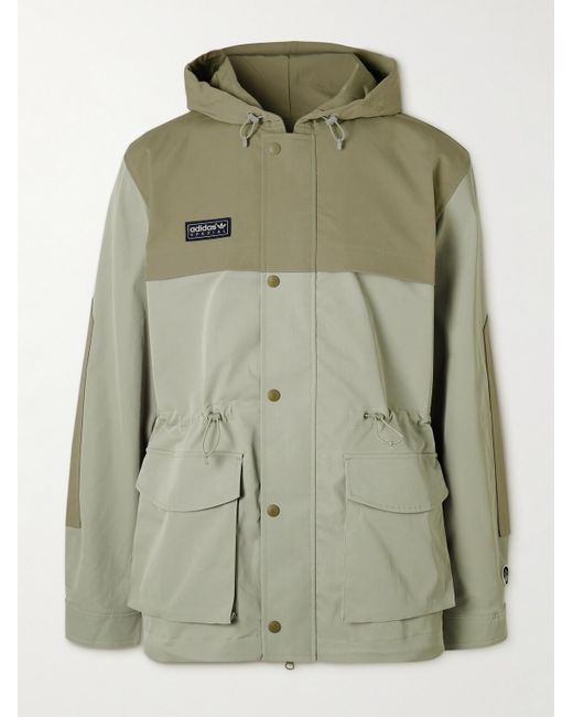 Adidas Originals Green Moorfield Appliquéd Two-tone Panelled Recycled-shell Hooded Jacket for men