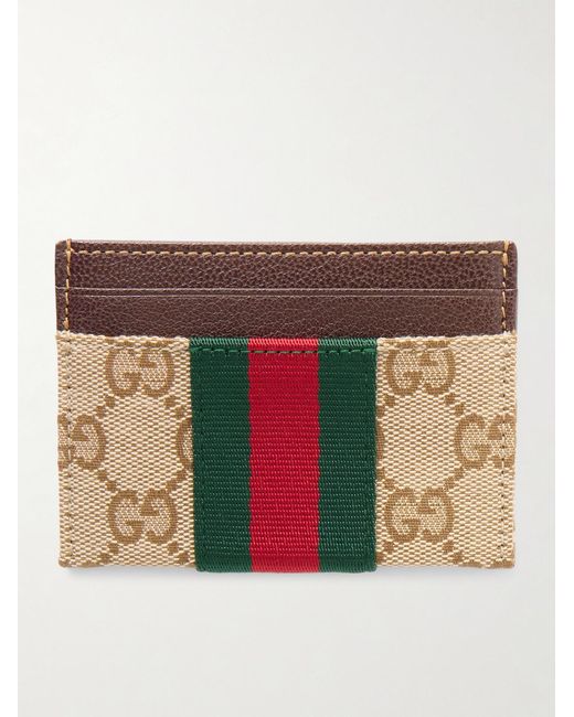 Gucci Natural Leather-Trimmed Monogrammed Canvas Cardholder for men