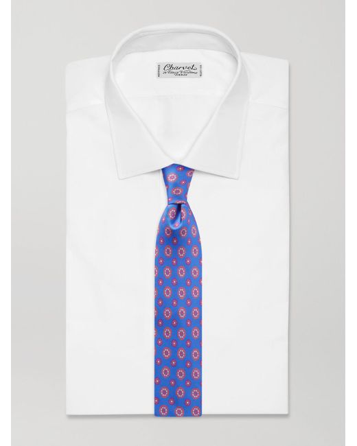 Charvet Blue 8.5cm Printed Silk-twill Tie for men