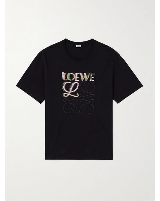 Loewe Black Logo-embroidered Cotton-jersey T-shirt for men