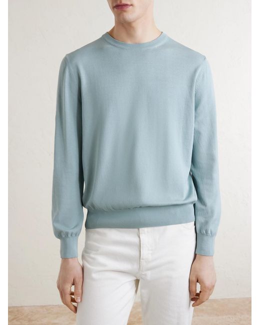 Canali Blue Cotton Sweater for men
