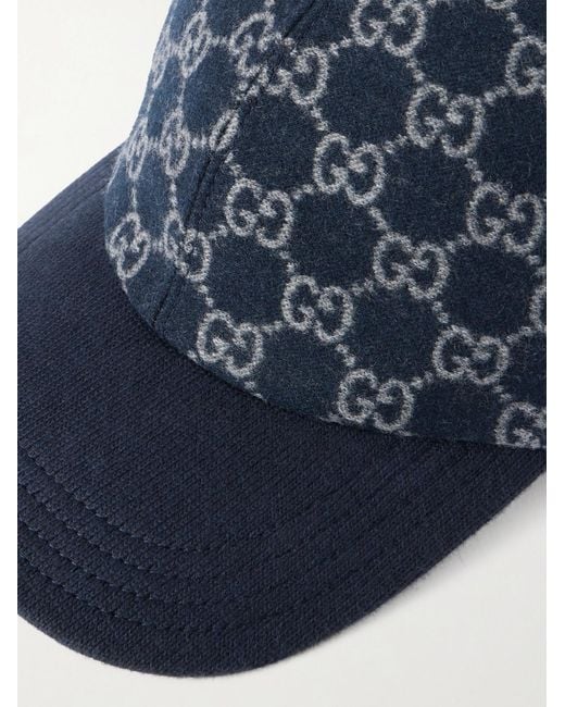 Logo-Jacquard Wool-Flannel Cap di Gucci in Blue da Uomo