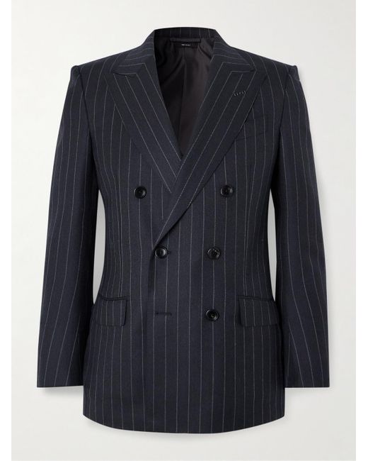Tom Ford Blue Dyllan Double-Breasted Striped Wool-Twill Suit Jacket for men