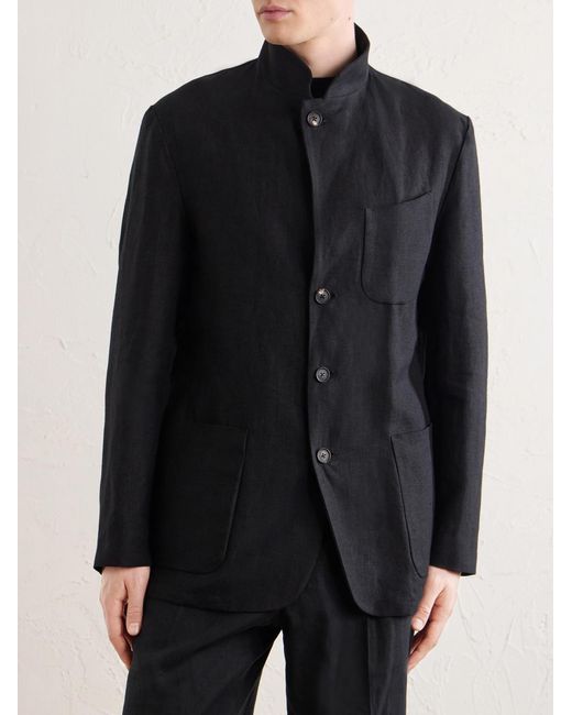 Saman Amel Black Nehru Linen Jacket for men