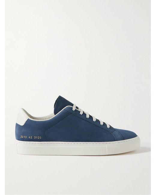 Common Projects Blue Retro Leather-trimmed Nubuck Sneakers for men