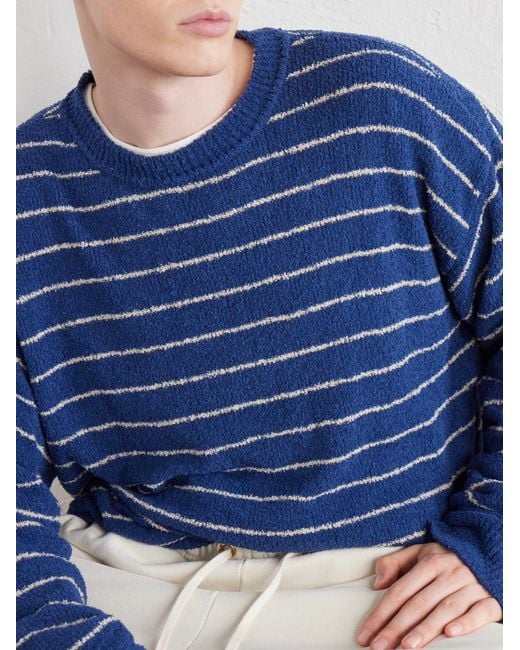 The Elder Statesman Blue Eyelash Striped Cotton-Blend Sweatshirt for men