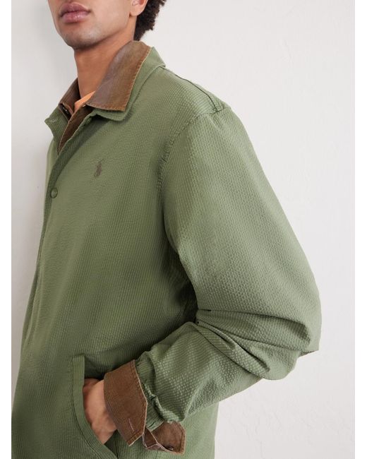 Polo Ralph Lauren Green Logo-embroidered Cotton-blend Seersucker Blouson Jacket for men