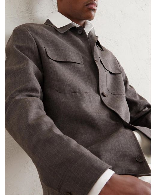 Mr P. Brown Wool, Silk And Linen-Blend Overshirt for men