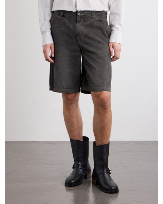 Enfants Riches Deprimes Gray Straight-leg Distressed Cotton And Linen-blend Twill Shorts for men