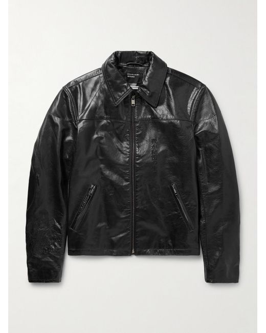 Enfants Riches Deprimes Black The Bully Distressed Embroidered Tumbled-Leather Jacket for men