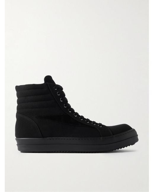 Rick Owens Black Vintage Suede-Trimmed Canvas High-Top Sneakers for men