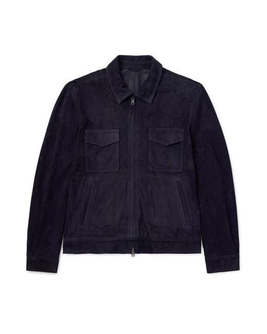 Thom Sweeney Blue Suede Bomber Jacket for men
