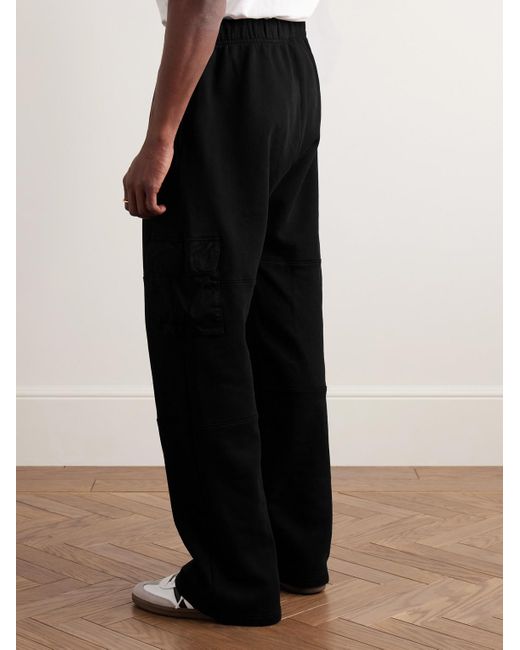 Les Tien Black Heavyweight Straight-Leg Structured-Fleece Cotton-Jersey Drawstring Cargo Trousers for men