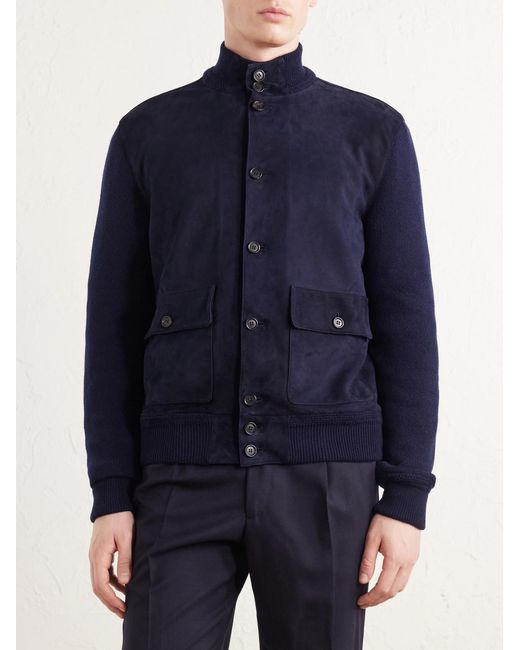 Ralph Lauren Blue Suede And Cashmere Jacket for men