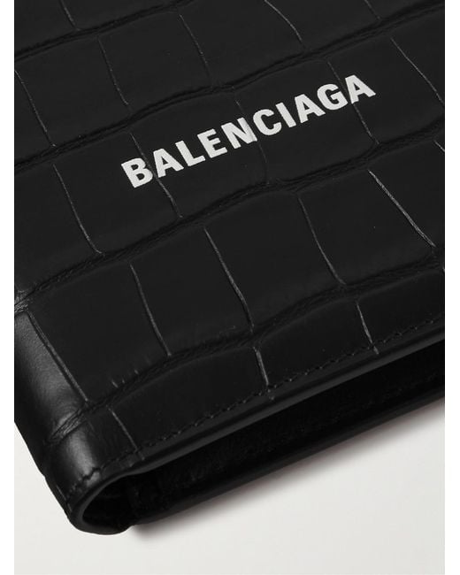 Balenciaga Black Logo-Print Croc-Effect Leather Billfold Wallet for men