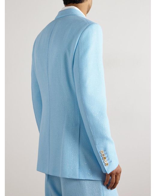 Tom Ford Blue Double-breasted Sequinned Wool-blend Suit Jacket for men
