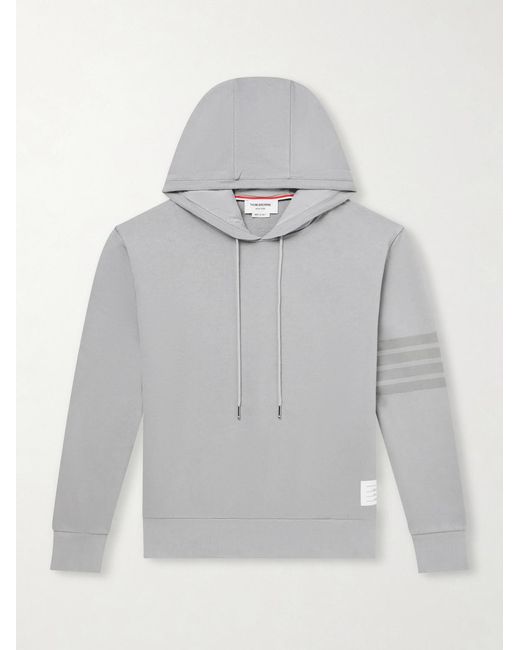 Thom Browne Gray Logo-Appliquéd Striped Cotton-Jersey Hoodie for men