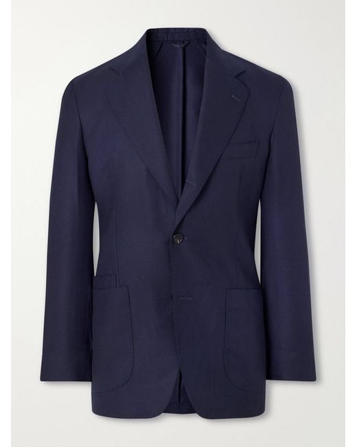 Drake's Blue Virgin Wool Canvas Blazer for men