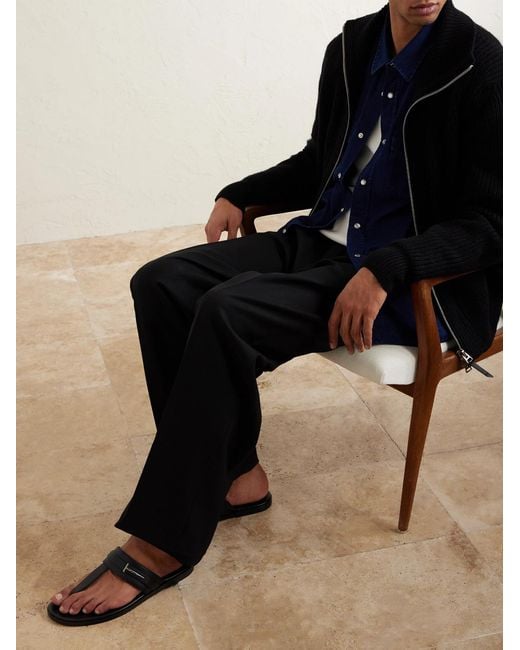 Tom Ford Black Brighton Leather Sandals for men