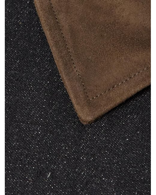 Kartik Research Black Embroidered Bead-embellished Suede-trimmed Denim Jacket for men