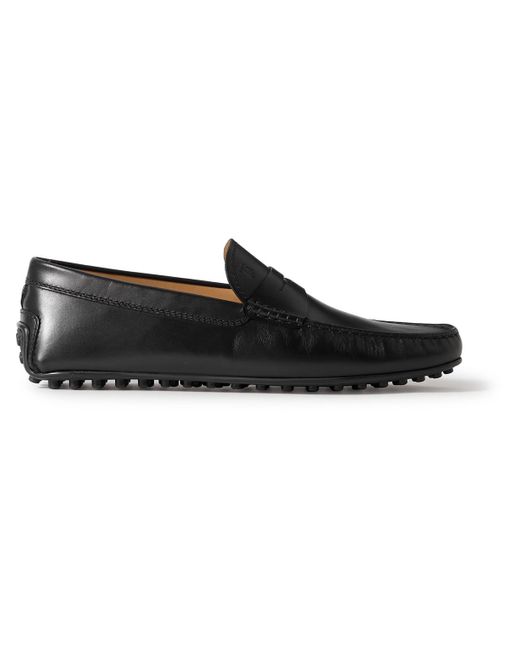 Tod's Black City Gommino Logo-debossed Leather Driving Shoes for men