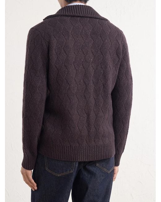 Eleventy Purple Cable-knit Wool And Cashmere-blend Zip-up Sweater for men