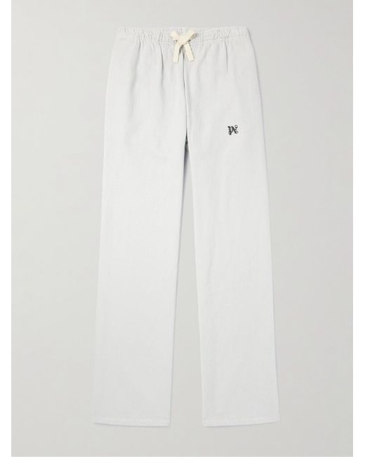 Pantaloni a gamba larga in twill di misto cotone e lyocell con logo ricamato e coulisse di Palm Angels in White da Uomo