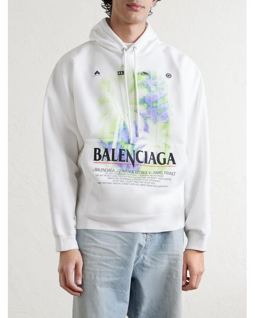 Balenciaga White Oversized Printed Cotton-Jersey Hoodie for men