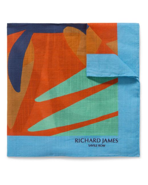Richard James Blue Printed Cotton Pocket Square for men