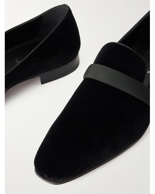 Christian Louboutin Black Dandydeco Grosgrain-Trimmed Velour Loafers for men