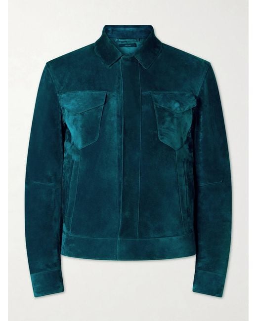 Tom Ford Blue Slim-Fit Suede Jacket for men