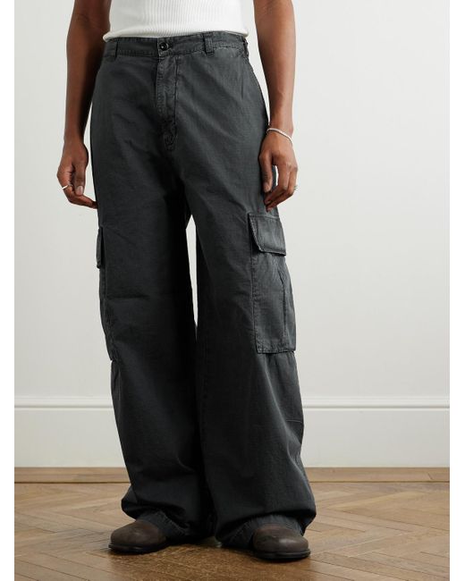 Acne Gray Wide-Leg Logo-Embroidered Cotton-Ripstop Cargo Trousers for men