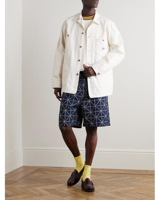 Kapital Blue Dojo Easy Wide-Leg Belted Embroidered Denim Shorts for men
