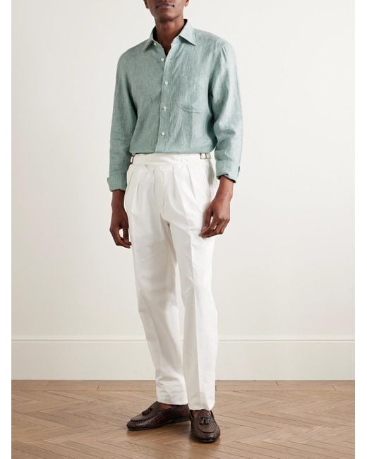 Rubinacci Blue Linen Shirt for men
