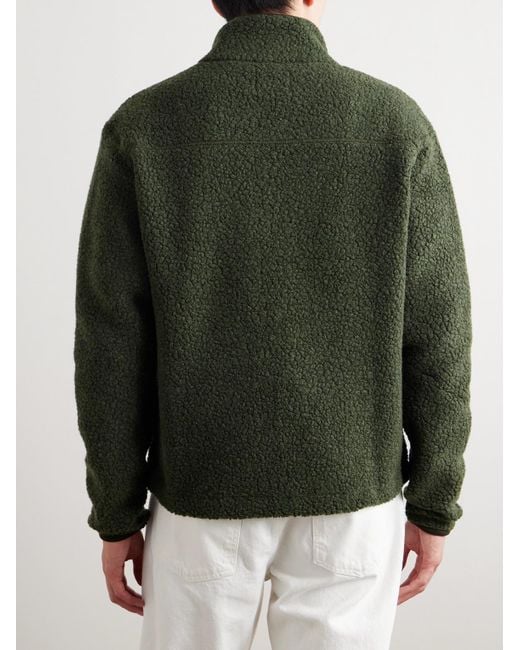 Drake's Green Logo-Embroidered Wool-Blend Bouclé Jacket for men