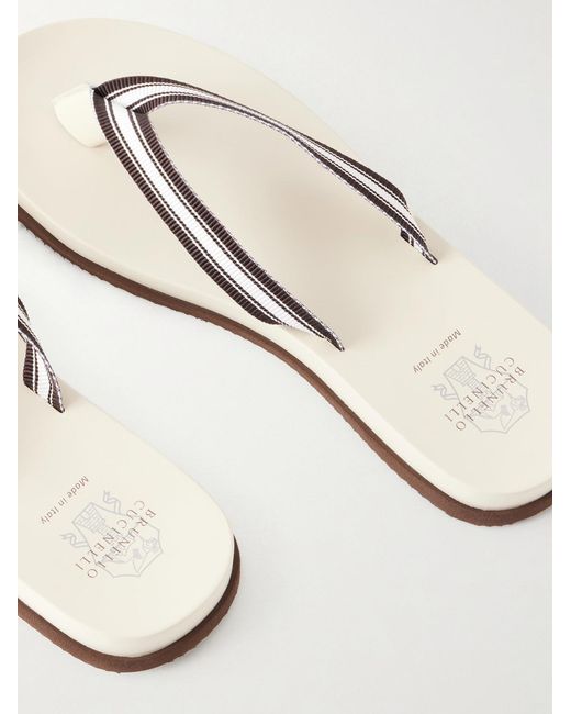 Brunello Cucinelli Natural Striped Grosgrain Flip Flops for men