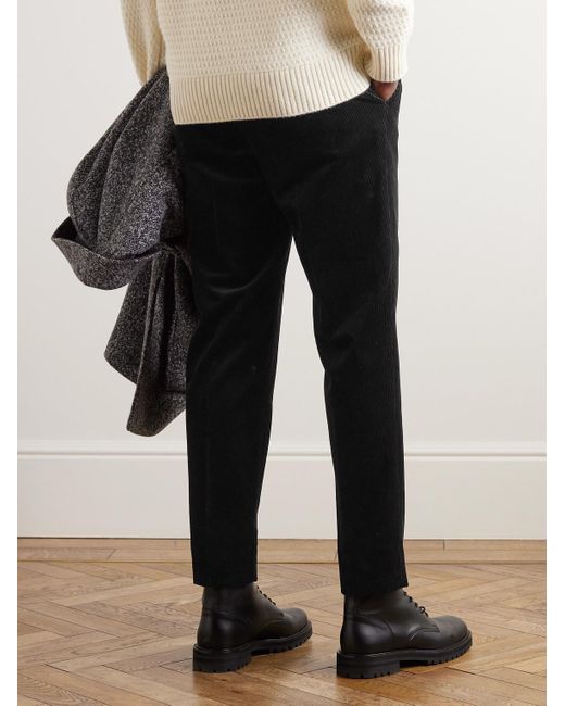 Mr P. Black Tapered Pleated Cotton And Cashmere-Blend Corduroy Trousers for men