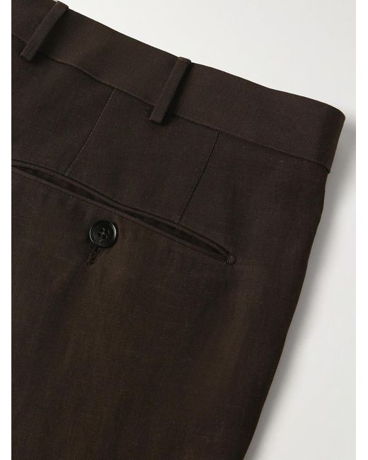 Zegna Brown Trofeo Slim-Fit Wool And Linen-Blend Suit Trousers for men