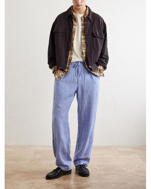 Polo Ralph Lauren Blue Wide-Leg Checked Woven Linen Trousers for men