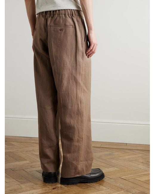 NN07 Brown Kay 1454 Straight-Leg Pleated Linen Trousers for men