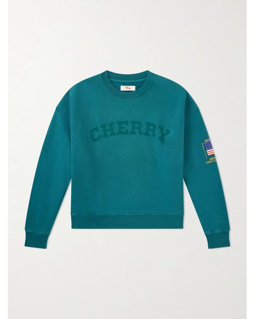 CHERRY LA Blue America's Favorite Crewneck Logo-Print Embroidered Cotton-Jersey Sweatshirt for men